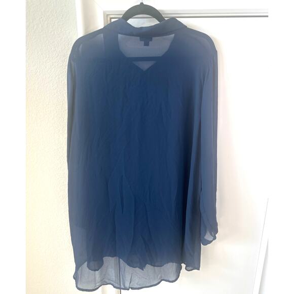 Torrid Size 2 (2X) Sheer Blue Collar Button Down Blouse with Open Sleeves - Picture 6 of 7
